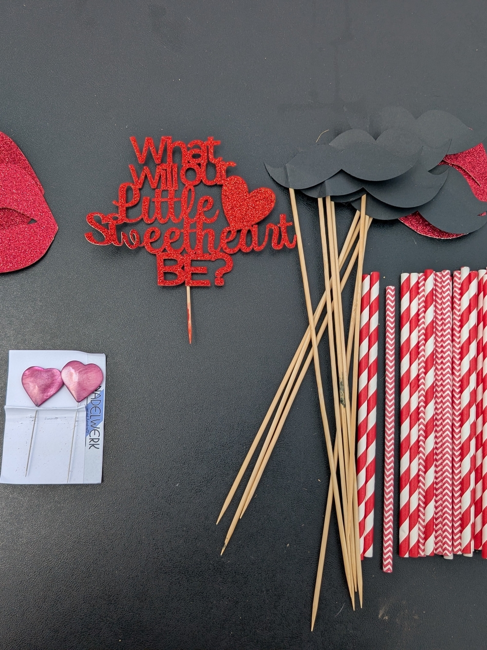 Red "What Will Our Little Sweetheart Be?" Cake Topper - Party Decoration